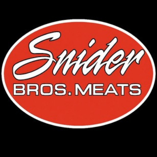 Snider Bros Meats logo in white lettering with red and black background