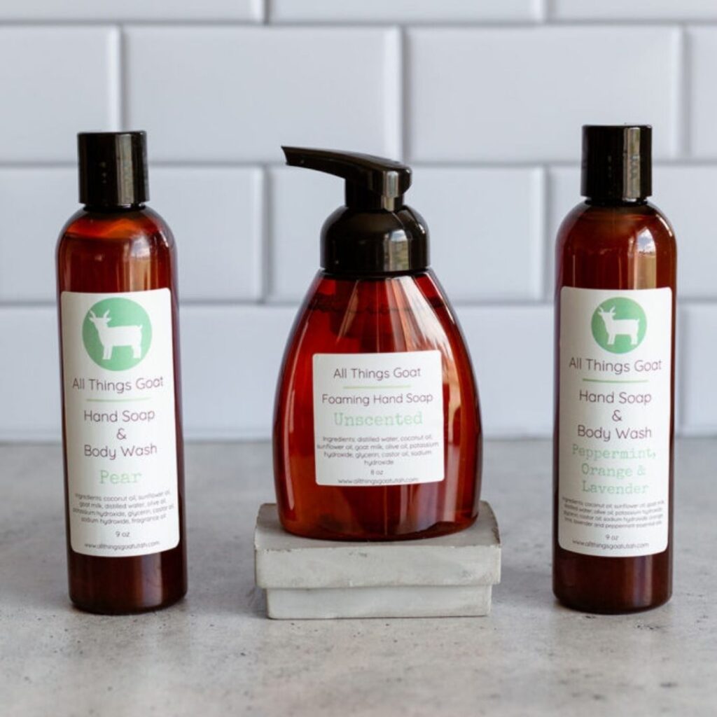 bottles of All Things Goat products