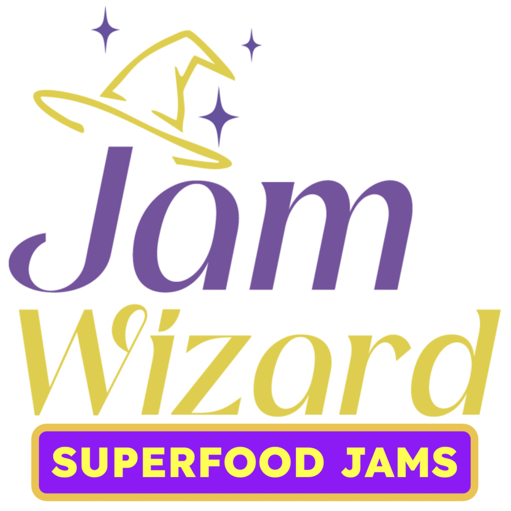 Jam Wizard logo reading Jam Wizard Superfood Jams