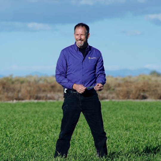 a man standing in a grassy field