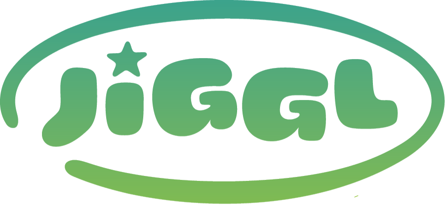 Jiggl logo in green bubble letters