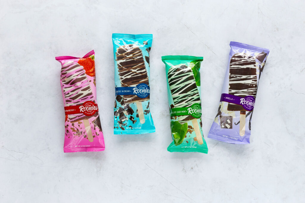 four assorted candies displayed on a white background