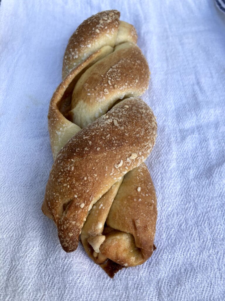 A close up of a pastry on a table