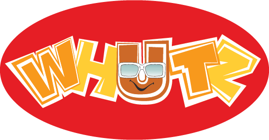 Whutz logo showing the word WHUTZ written in yellow inside a red circle where the U is a character with sunglasses on.
